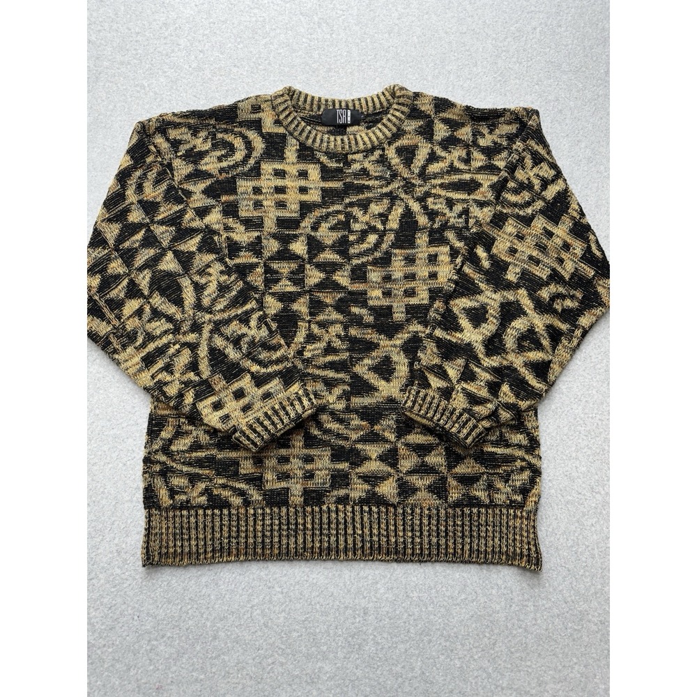 TSA Sweater Mens Large Yellow Knit Pullover Grandpacore‎ HIp Hop Made In USA